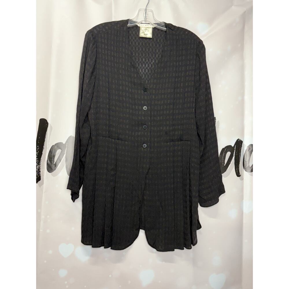 80's Vintage RARE Max Studio Collection Sheer Grid Button Front Tunic Lagenlook